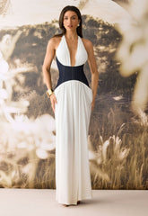 Elegant plunging V-neck maxi dress with front slit