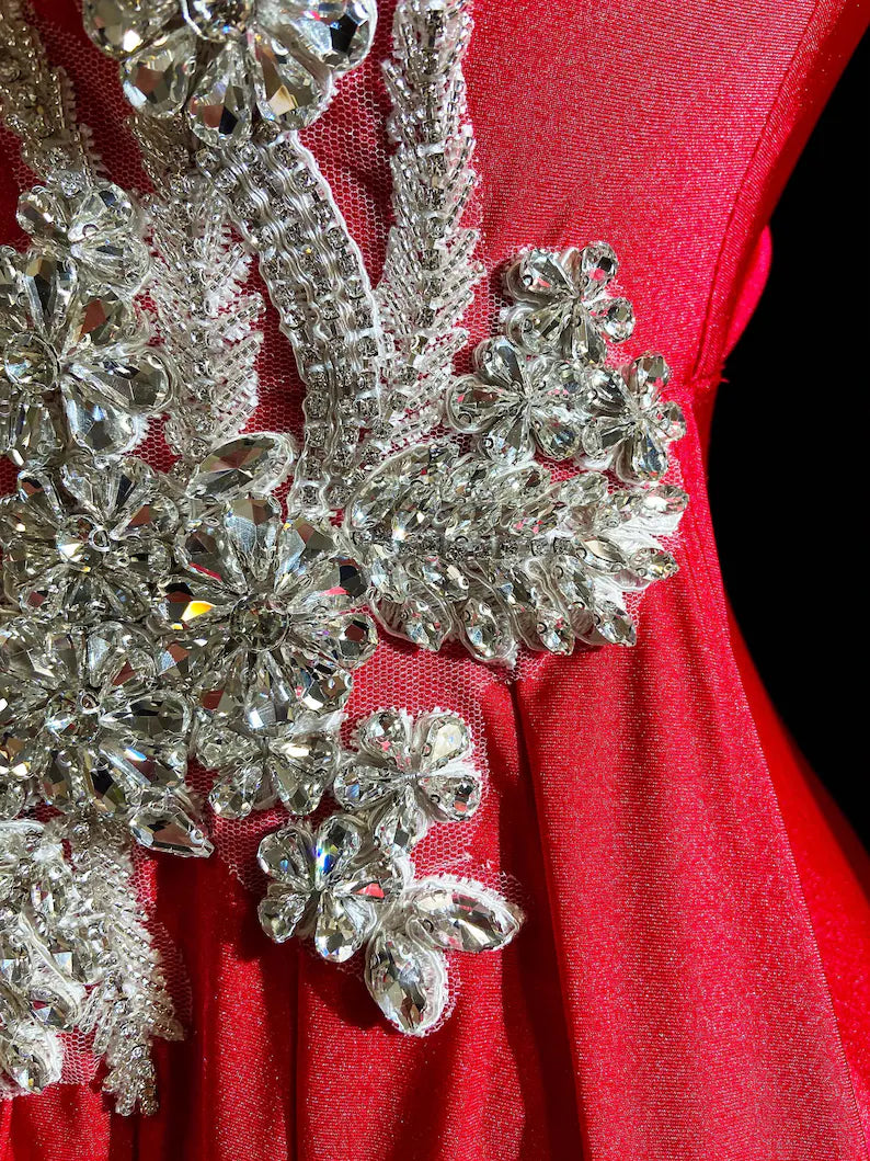 Red Mermaid Dress –Red Crystal Rhinestone Appliqué Birthday Dress
