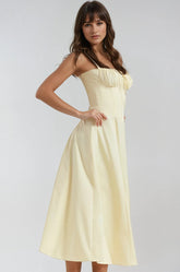 French style lace-up A-line maxi dress – elegant high waist long dress”