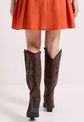 Laure Faux Suede Knee High Western Cowboy Boots in Brown