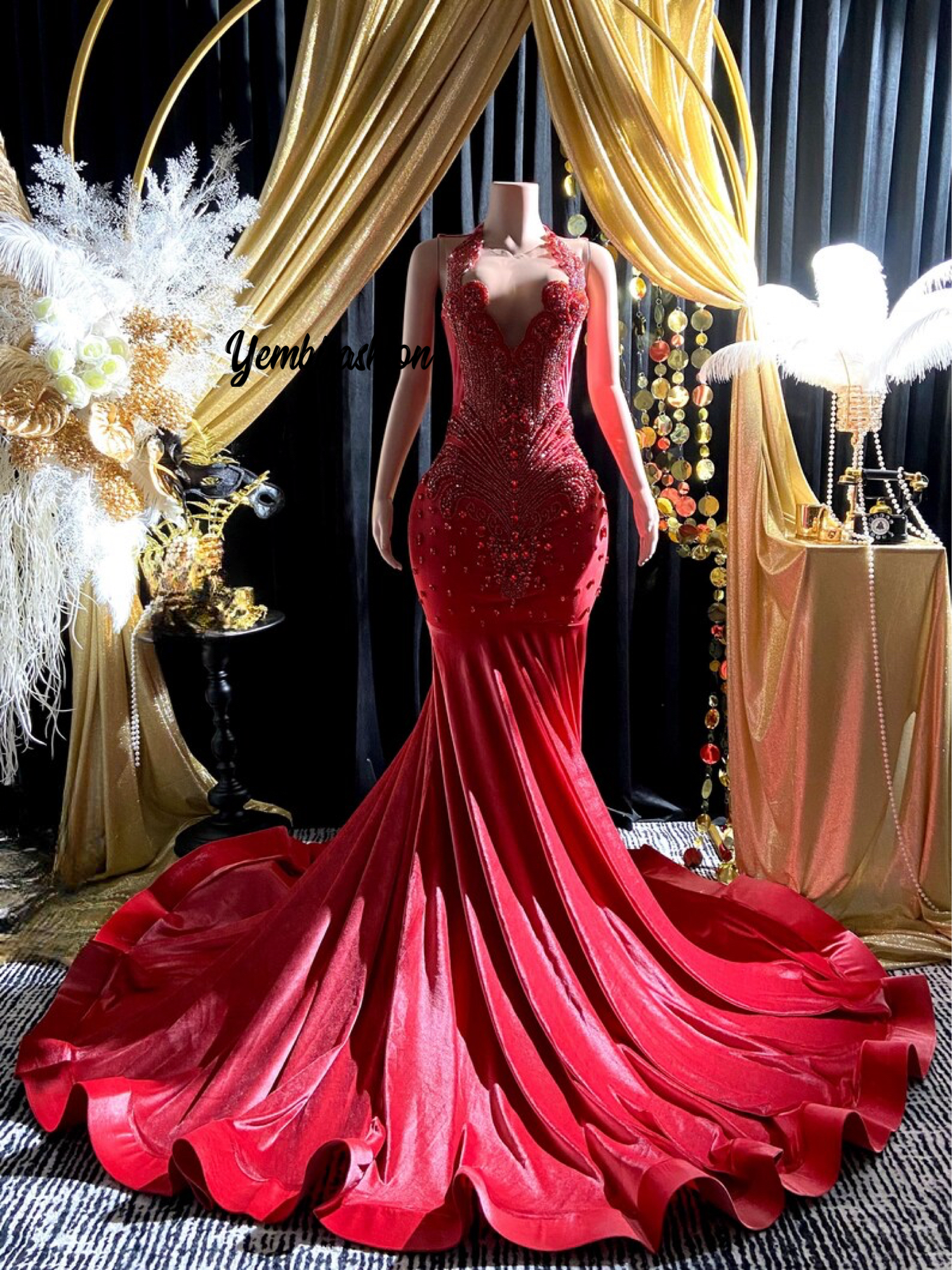 Orange Rhinestone Applique Diamond Dress