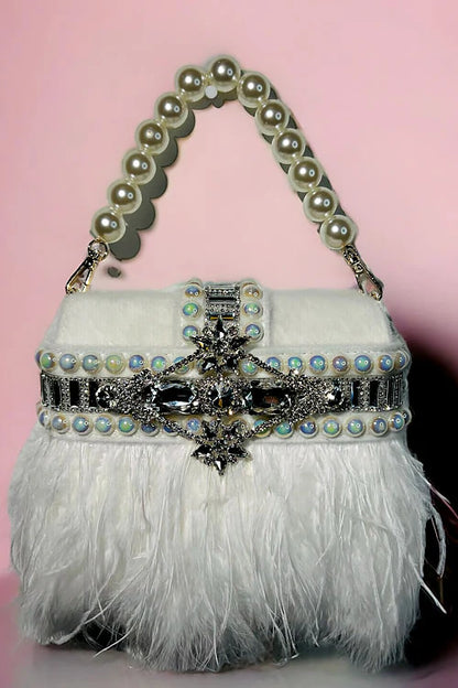 feather rhinestone handbag