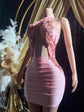 Chloe Mini Pink Dress with embellished accents and sparkling crystal details.