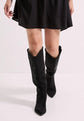 Laure Faux Suede Knee High Western Cowboy Boots in Black