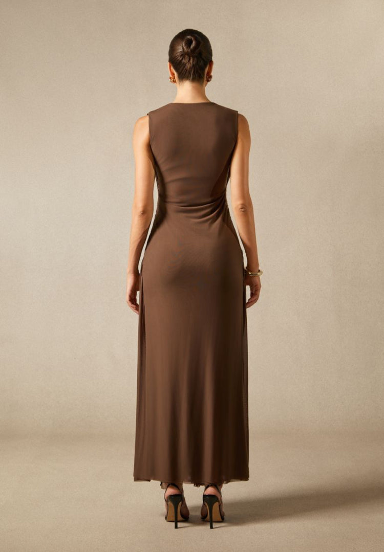 Sleeveless round neck maxi dress with braid detailing