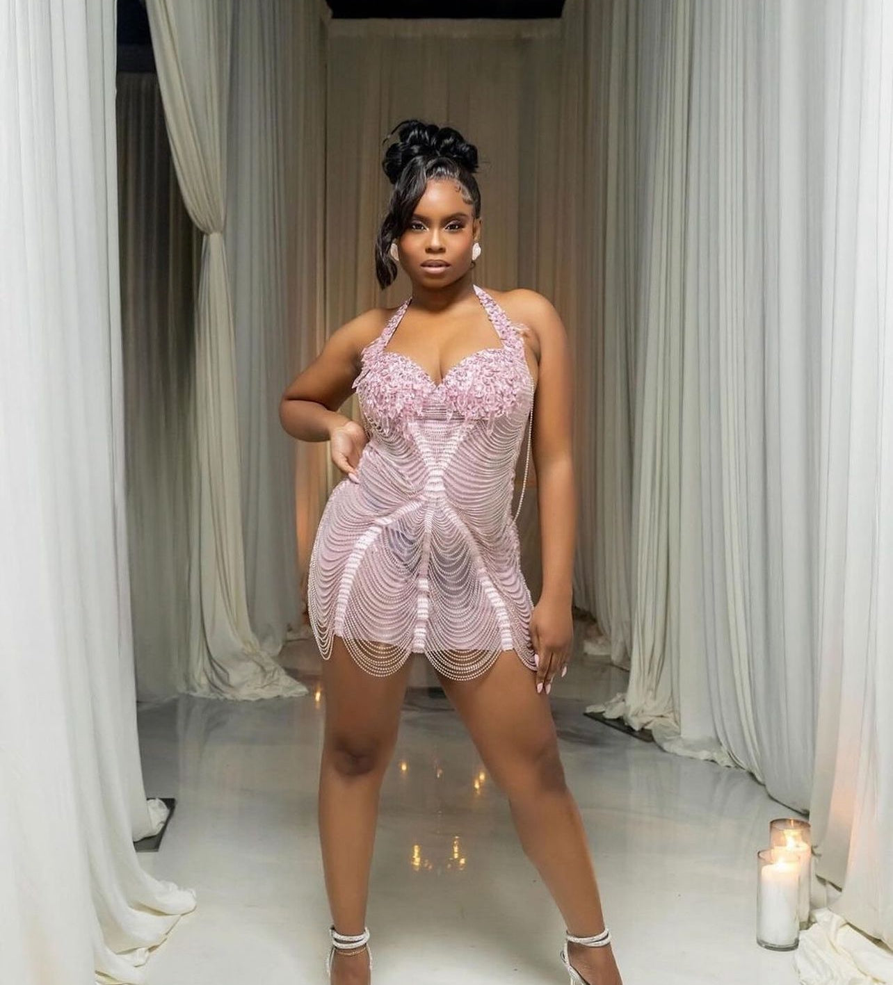 Pink Mini Dress-midi cocktail dress