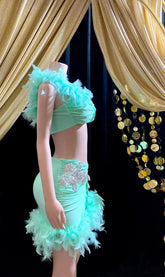 Kim Kardashian-Inspired Two-Piece Tulle Set in soft, flowing fabric for an elegant, chic look