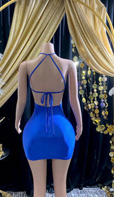 Glamorous rhinestone mini dress with a body-hugging fit, sparkling embellishments, and adjustable straps