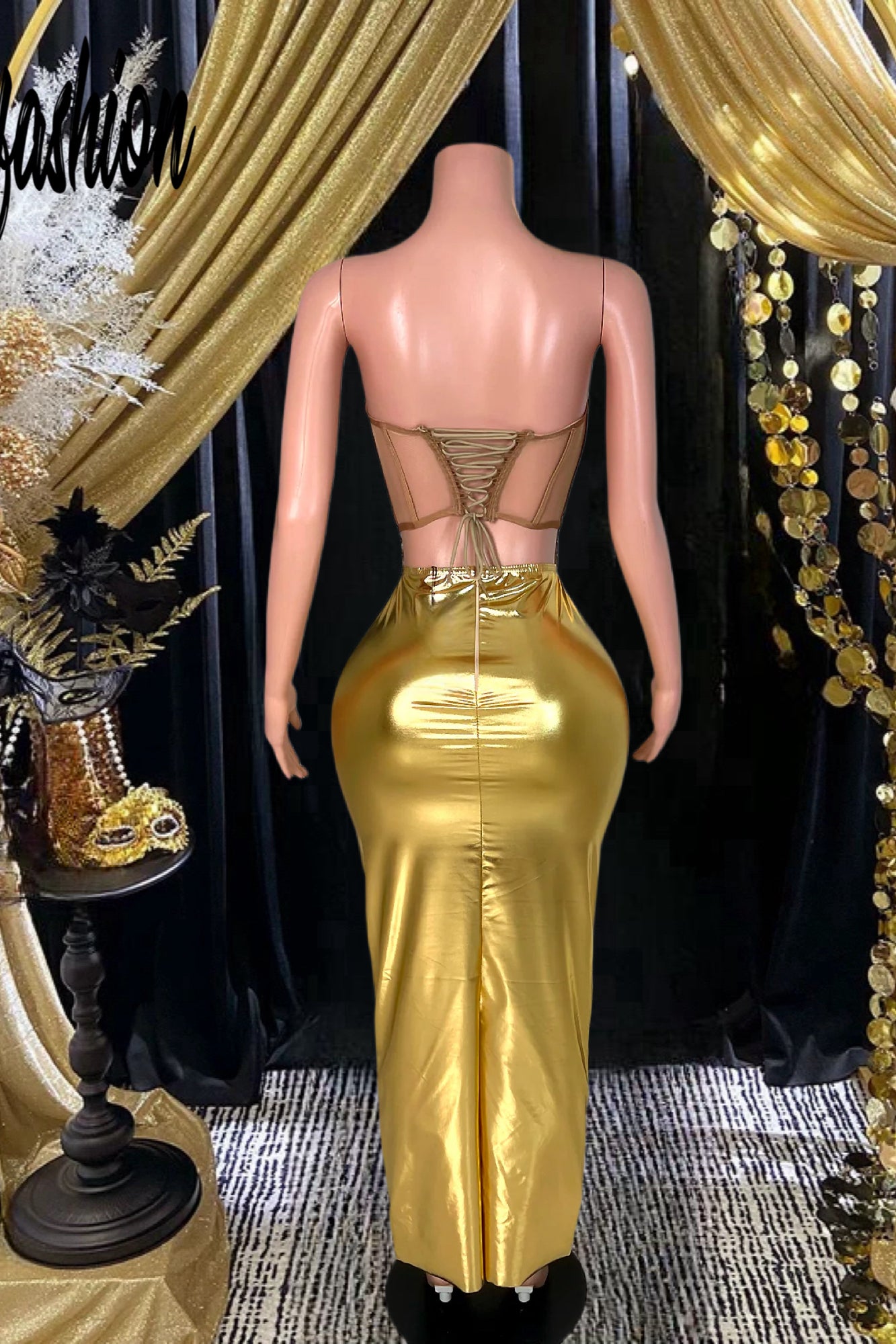 Amazon Strapless Metallic Midi Dress In Gold