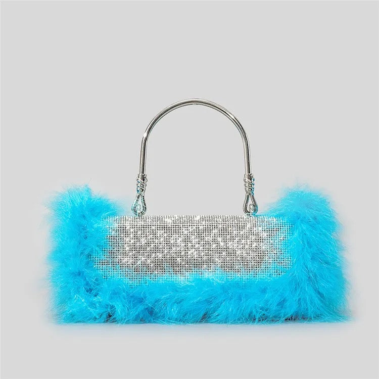 Ostrich feather rhinestone handbag - Yembifashion 