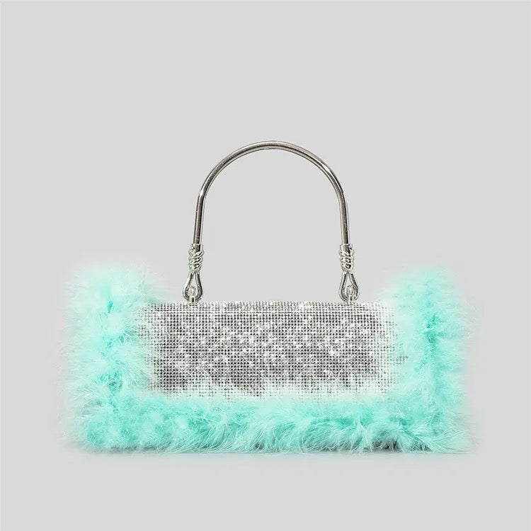 Ostrich feather rhinestone handbag - Yembifashion 