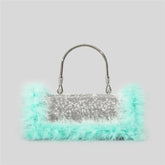 Ostrich feather rhinestone handbag - Yembifashion 