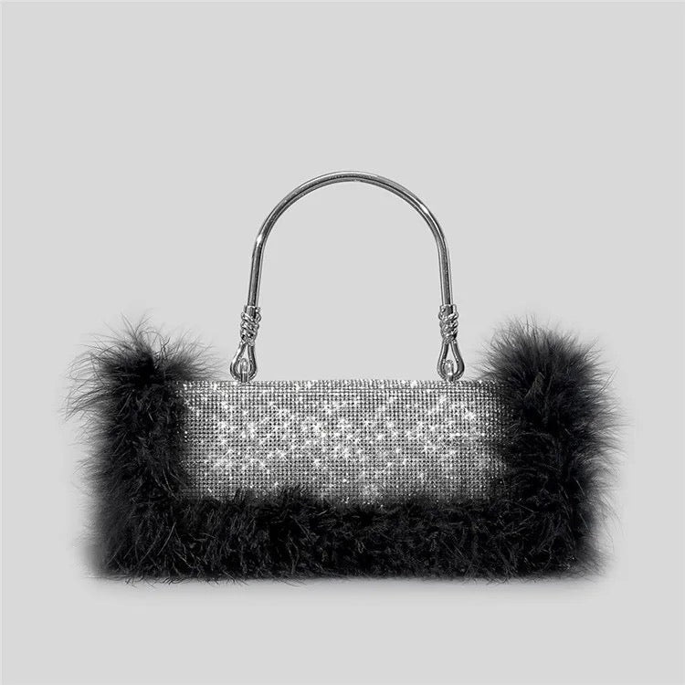 Ostrich feather rhinestone handbag - Yembifashion 