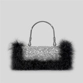 Ostrich feather rhinestone handbag - Yembifashion 