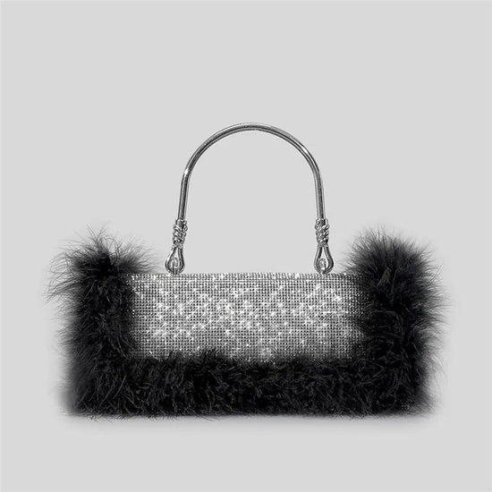 Ostrich feather rhinestone handbag - Yembifashion 