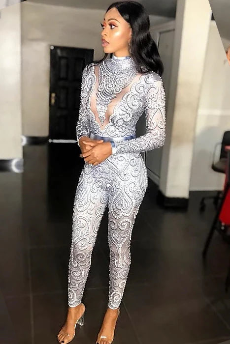 SILVER RHINESTONE BODYSUIT