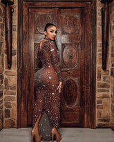 Rhinestone mirror dress| RhinestoneElegance| BlingBlingDress| RhinestoneChic - Yembifashion 