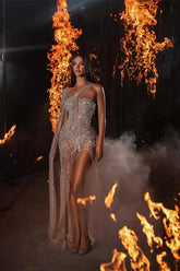 Glamorous rhinestone dress with intricate bead work, ideal for prom or special events, showcasing a sophisticated and elegant design