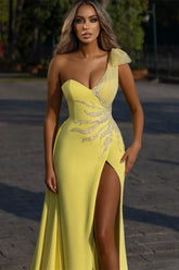 Daffodil One Shoulder Mermaid Prom Dress Split With Beads - Yembifashion 