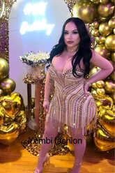 ROSA DIAMANTE Rhinestone Mini Dress with sparkling rhinestones for a glamorous look.