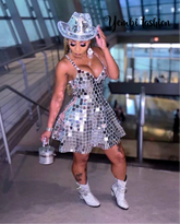 Shining Mirror Dress Costume | Rhinestone  Birthday Silver Dresses - Yembifashion 