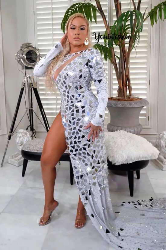 Plus size Diamante Mirror Long Ball Dress