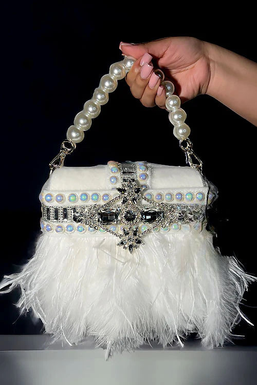 feather rhinestone handbag