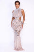 Elegant beaded rhinestone dress with intricate beadwork and sparkling rhinestones, perfect for prom, parties, or formal events