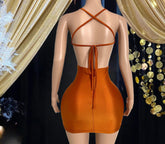 Orange Diamante Mini Dress with Glinting Rhinestones – Sparkling Party Dress for a Bold and Glamorous Look