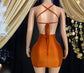 Orange Diamante Mini Dress with Glinting Rhinestones – Sparkling Party Dress for a Bold and Glamorous Look