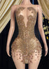 Elegant gold diamante dress with sparkling embellishments, perfect for evening events and special occasions.
