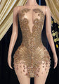 Elegant gold diamante dress with sparkling embellishments, perfect for evening events and special occasions.