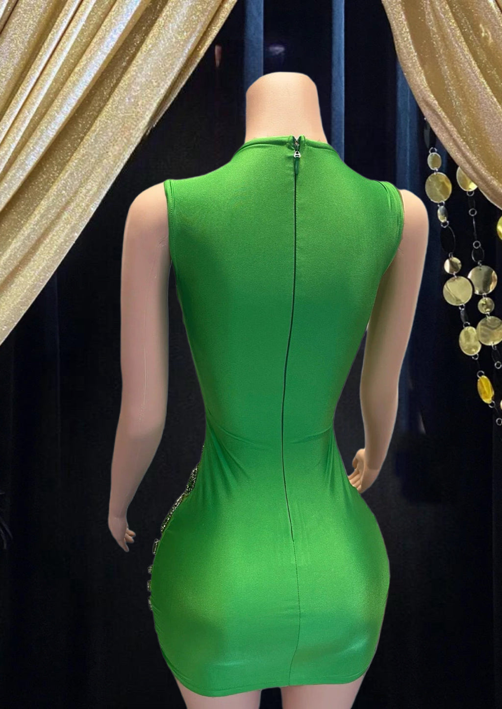 Stunning Green Diamante Dress-Mini Dress