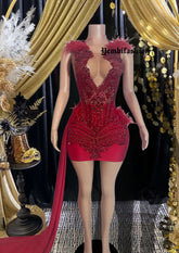 Embellished Feather Mini Dress With Train