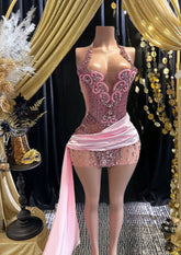Side Train pink Rhinestone Birthday Dress