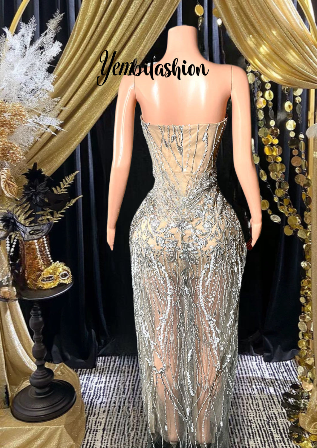 Yembi Sparkly Crystal Sleeveless Maxi Long Evening Dress | - Yembifashion 