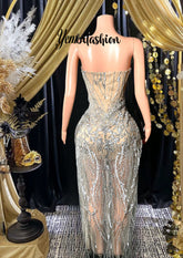 Yembi Sparkly Crystal Sleeveless Maxi Long Evening Dress | - Yembifashion 