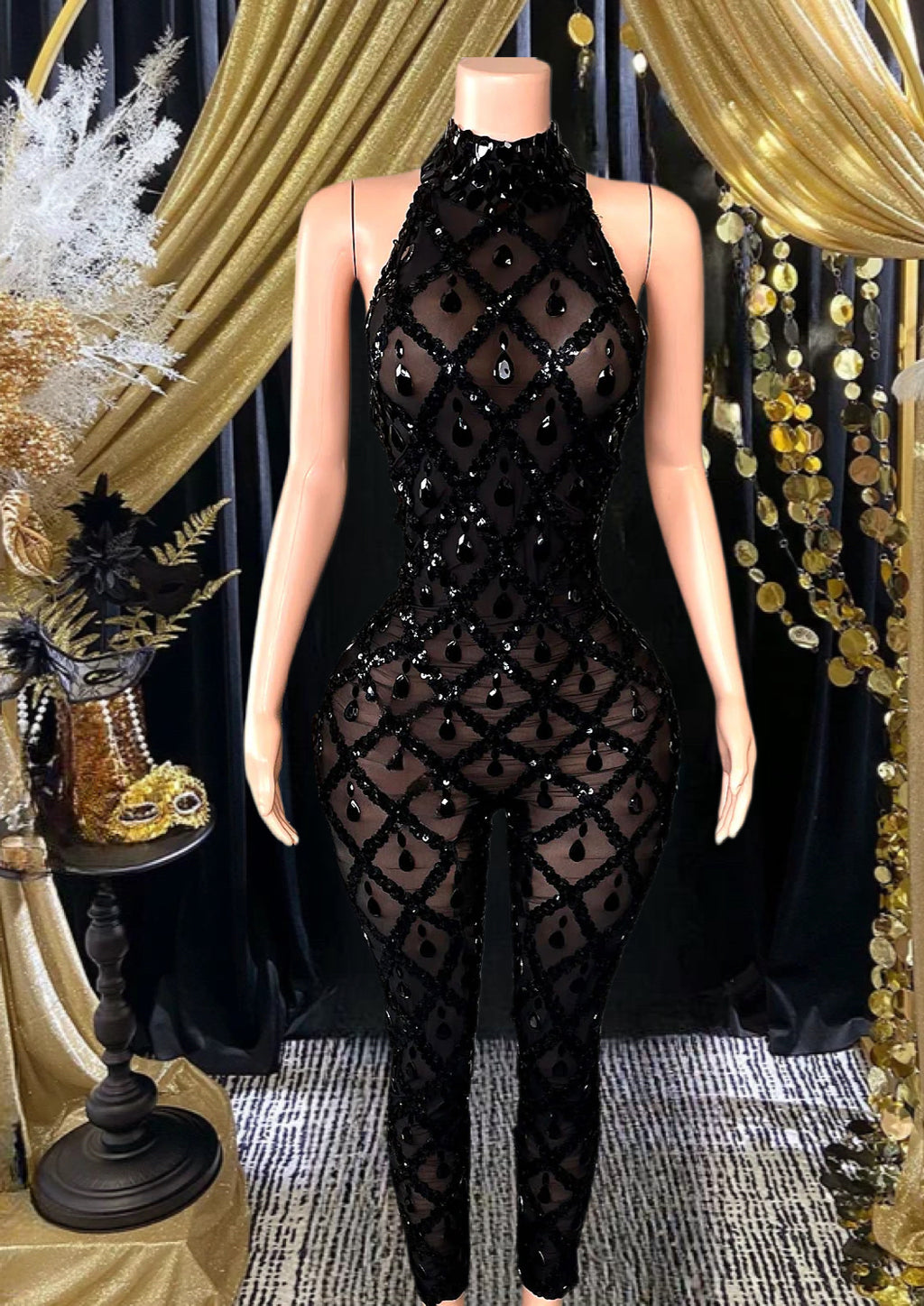 Black Rhinestone Bodysuit