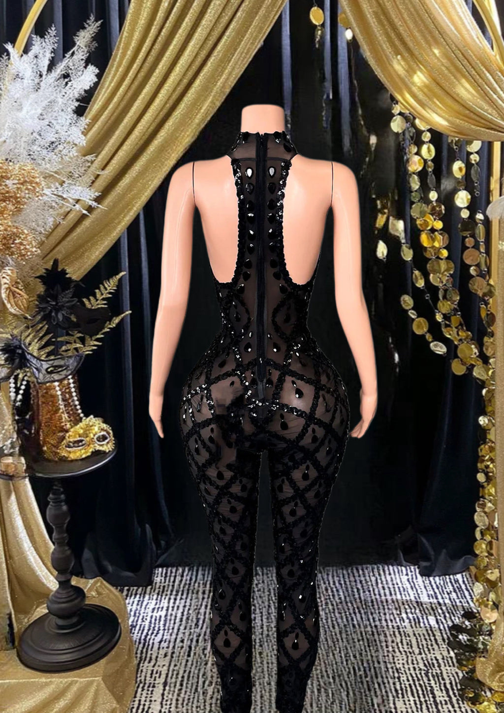 Black Rhinestone Bodysuit