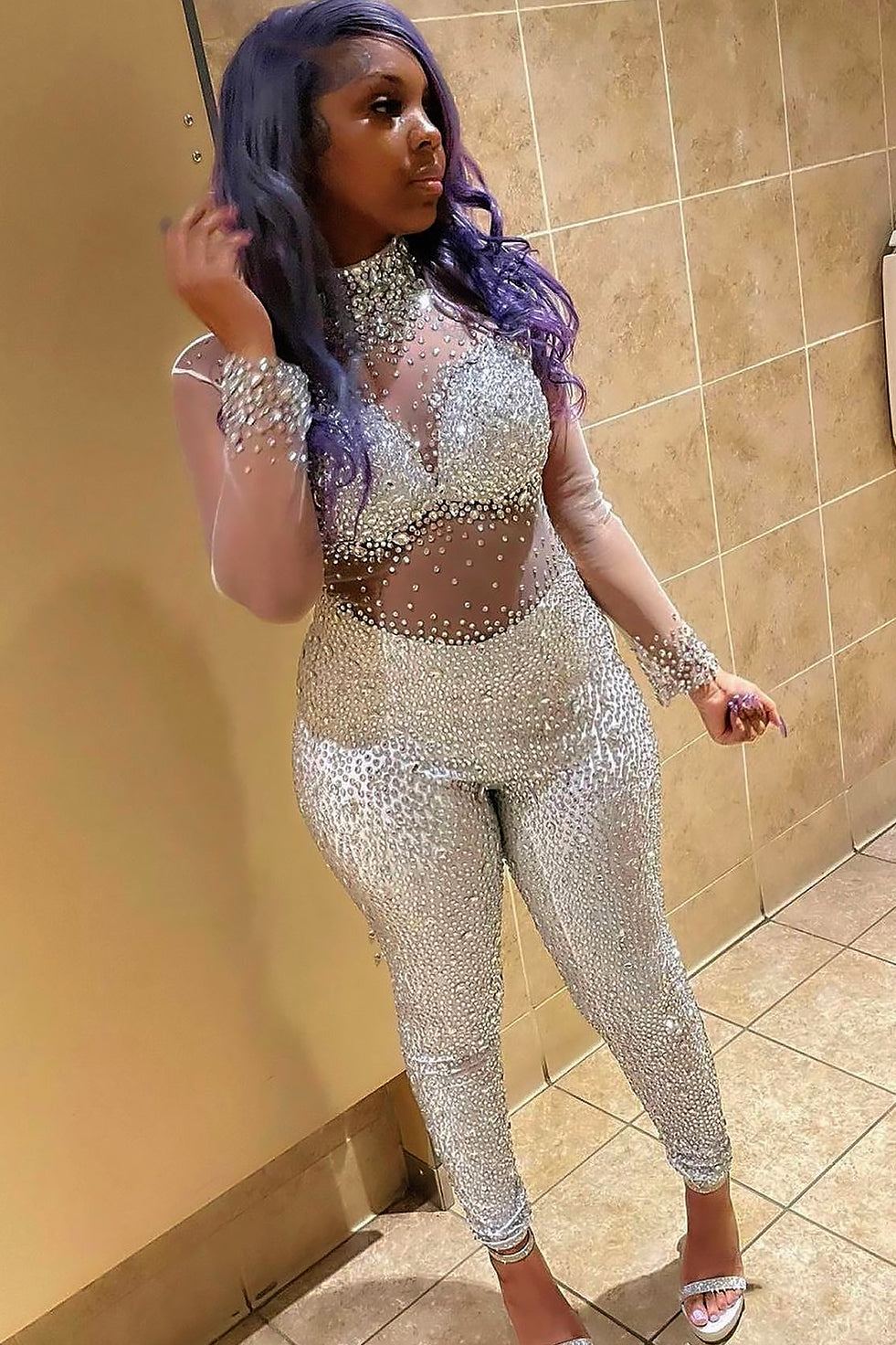 White Diamante Bodysuit with sparkling accents