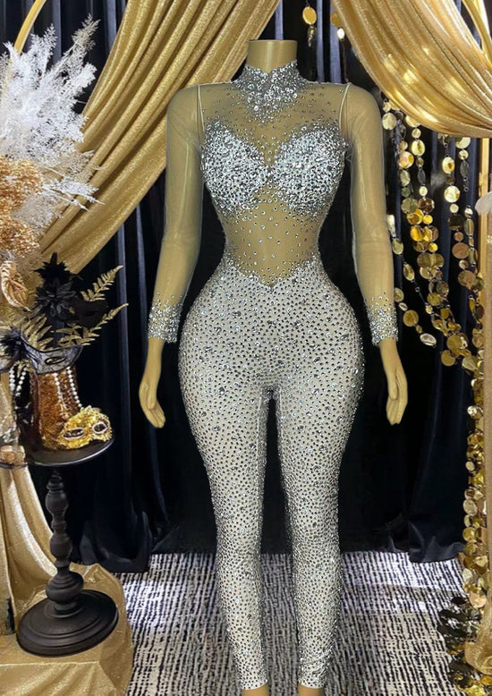 White Diamante Bodysuit with sparkling accents