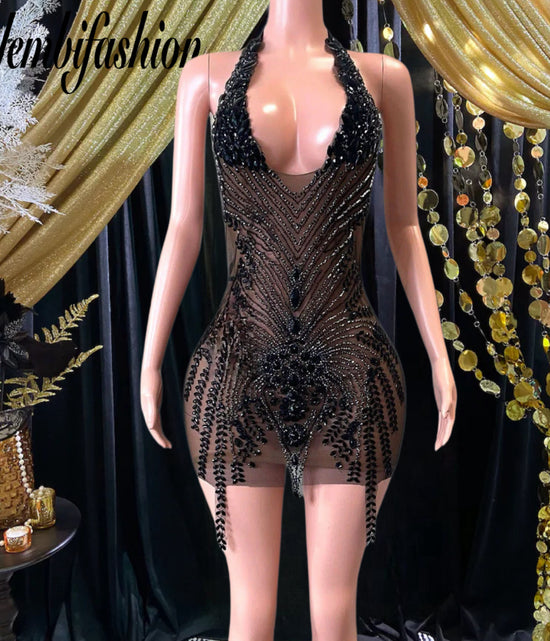 Elegant Rhinestone Dress- Mini Dress.