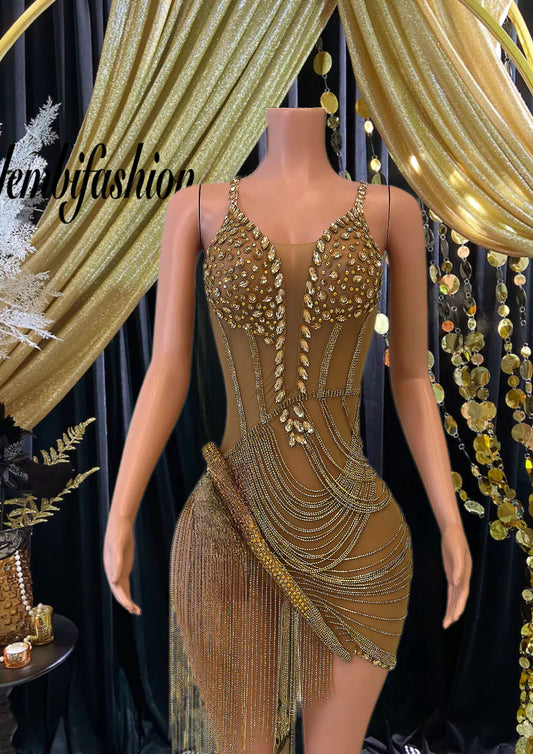 Mini Dress With Rhinestone accents, elegant and stylish party wear.