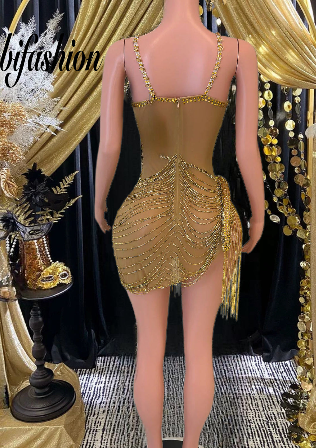 Mini Dress With Rhinestone accents, elegant and stylish party wear.