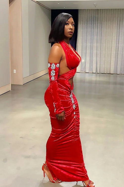 Red Diamante  Long Dress