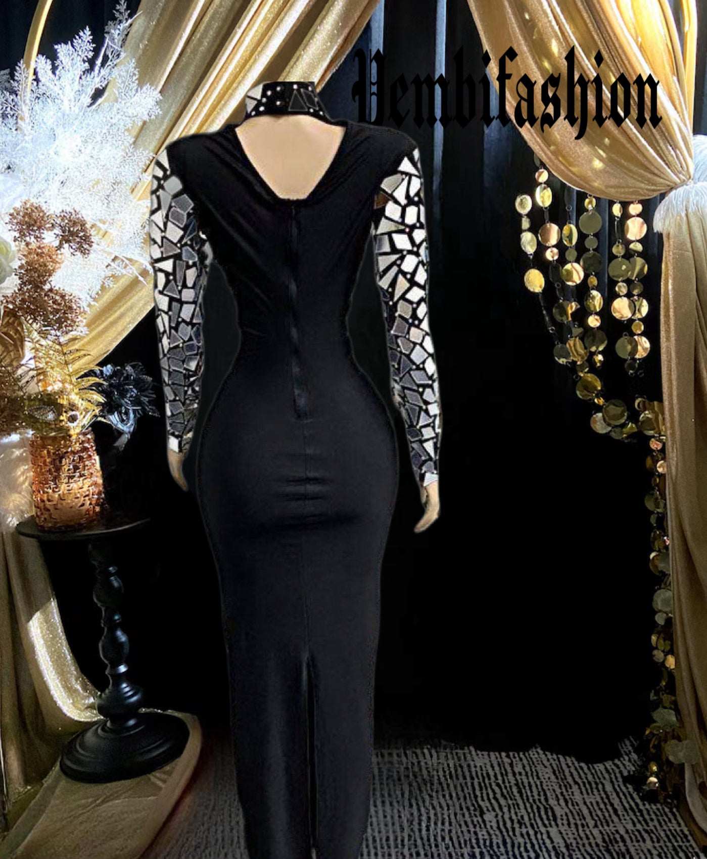 Diamante Mirror Dress -  Ball Dress With Long Sleeve