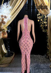 A sleek, form-fitting midnight-dress with sparkling rhinestones, perfect for evening wear and special occasions.