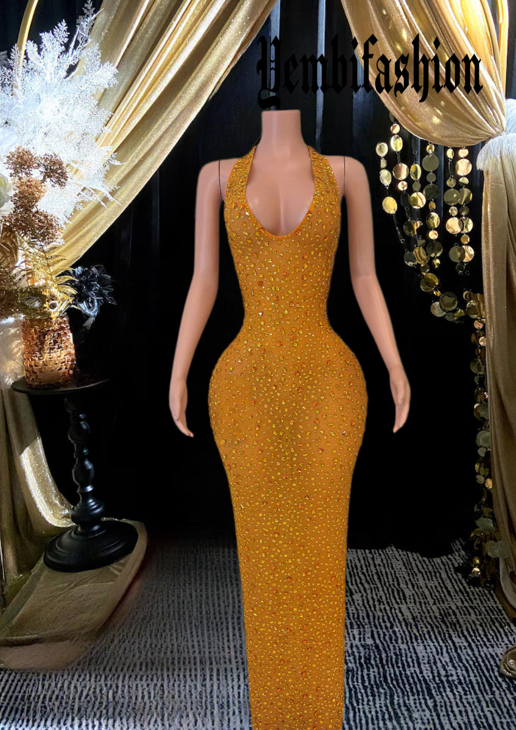Yellow Diamante Long Dress