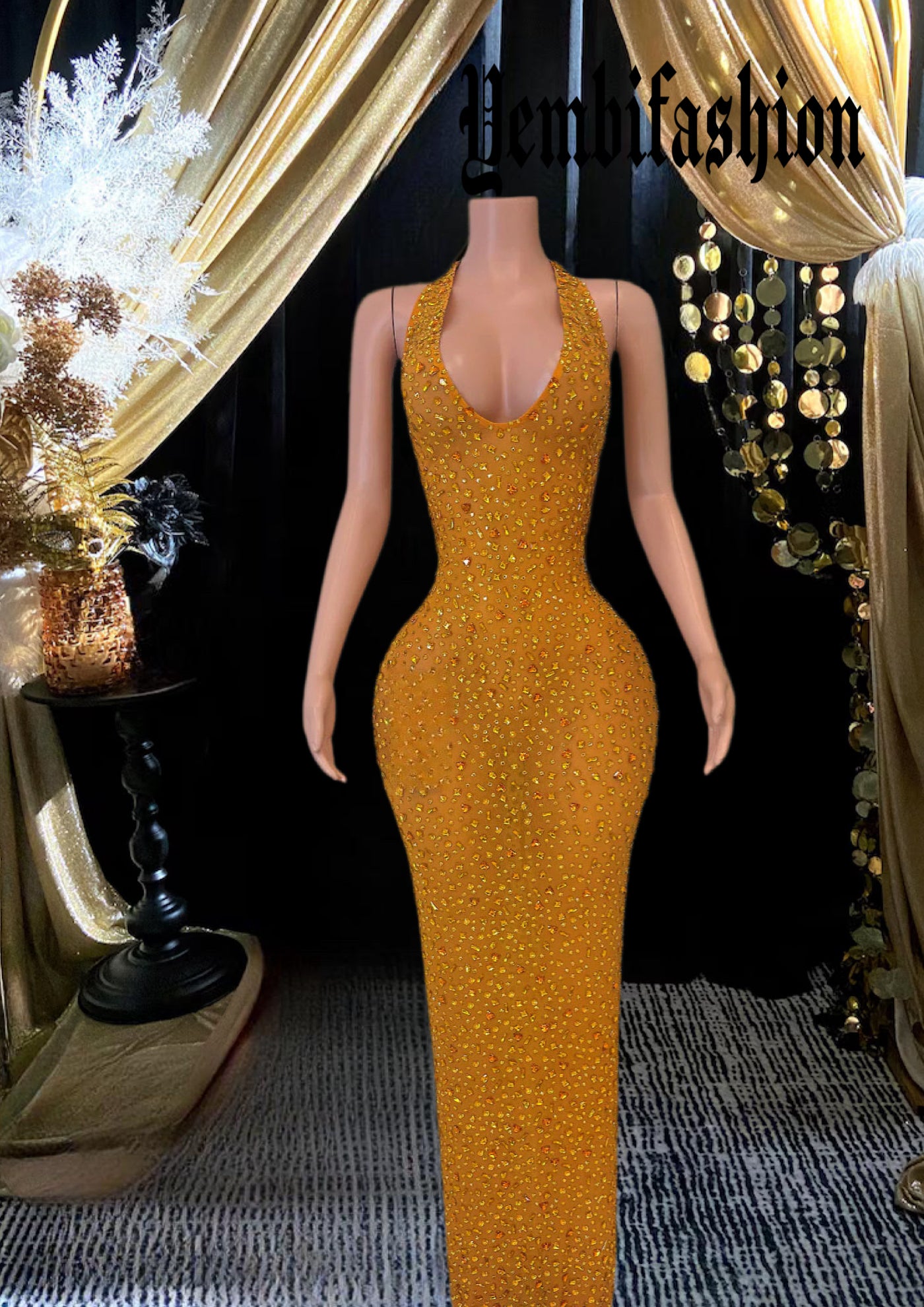 Yellow Diamante Long Dress
