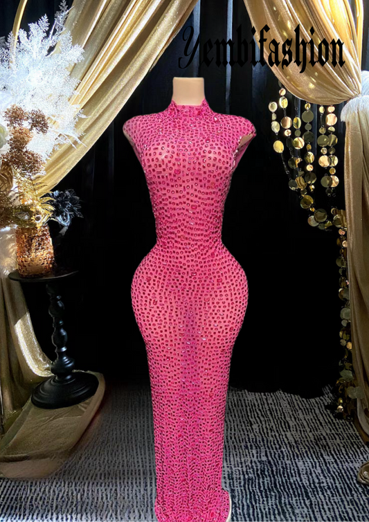 Hot Pink Crystal Prom Dress – Crystal Embellished Gown